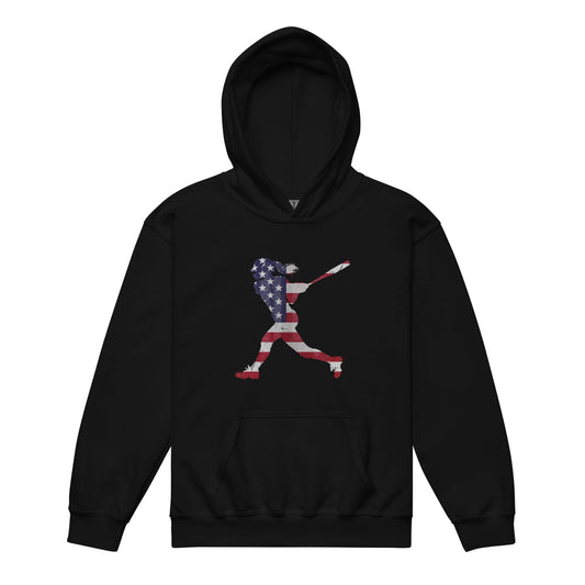 American Flag Softball Batter - Youth Hoodie - SA Apparel