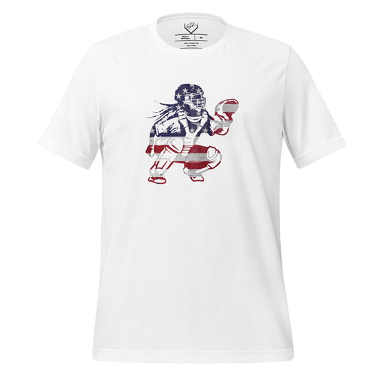American Flag Softball Catcher - Adult Tee - SA Apparel