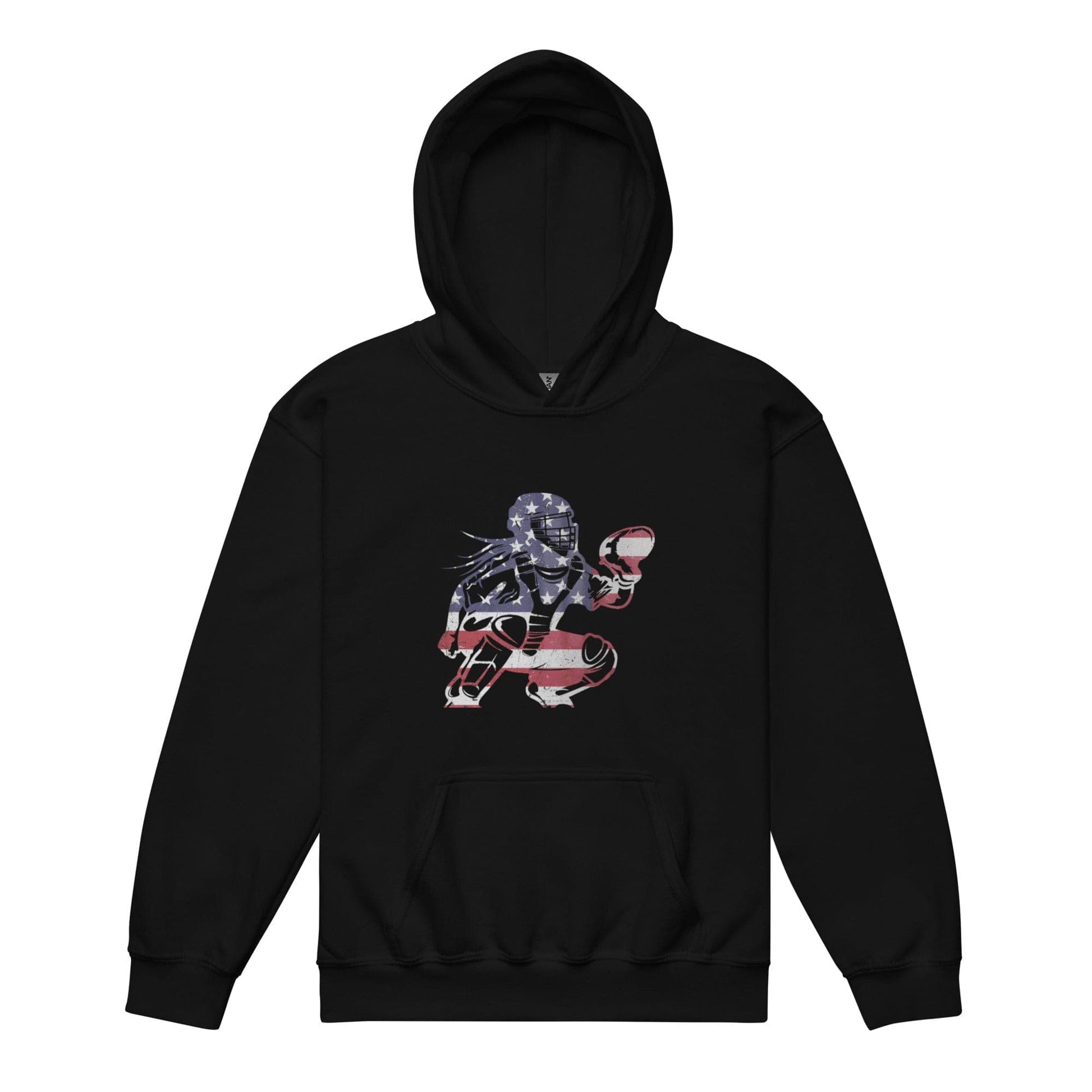 American Flag Softball Catcher - Youth Hoodie - SA Apparel
