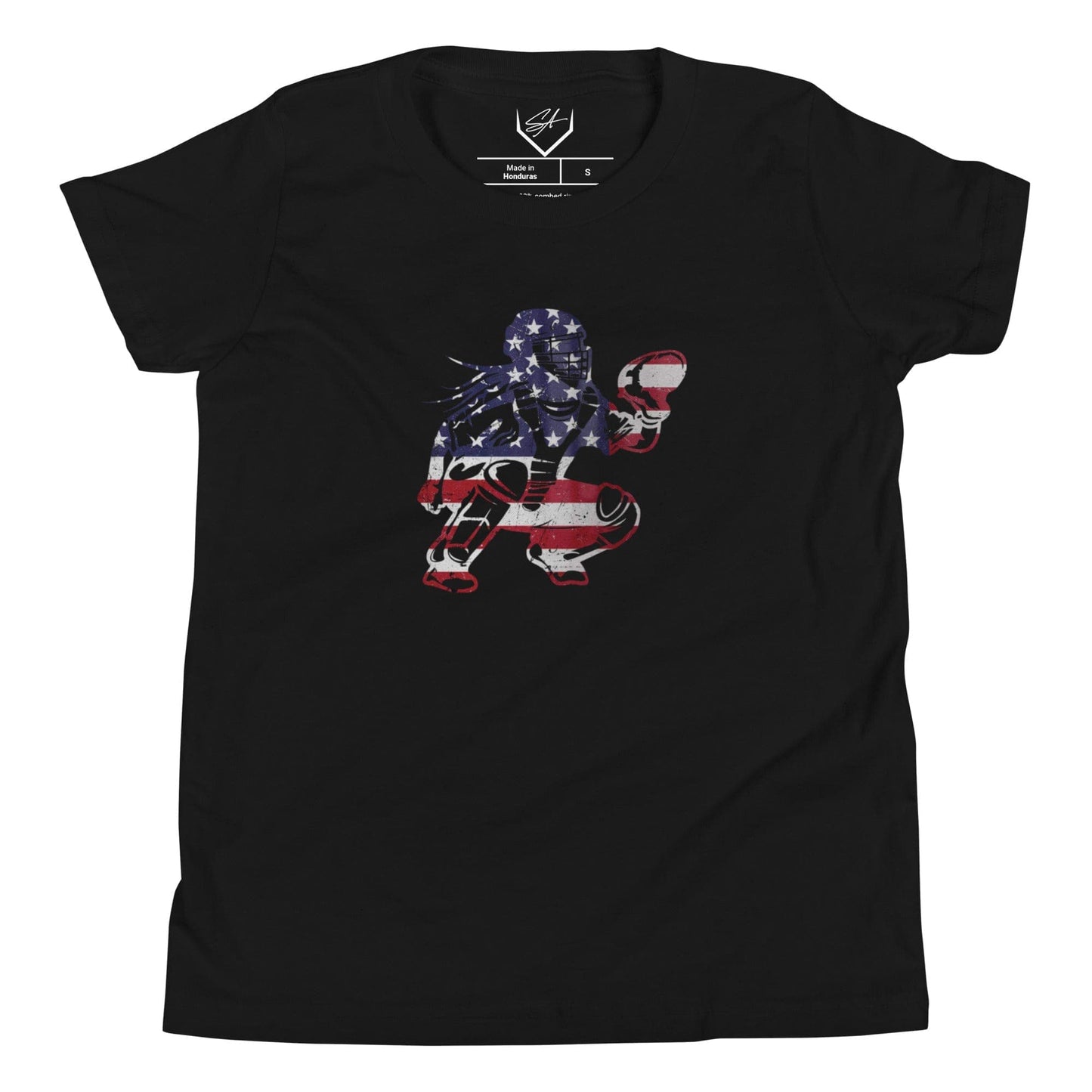 American Flag Softball Catcher - Youth Tee - SA Apparel