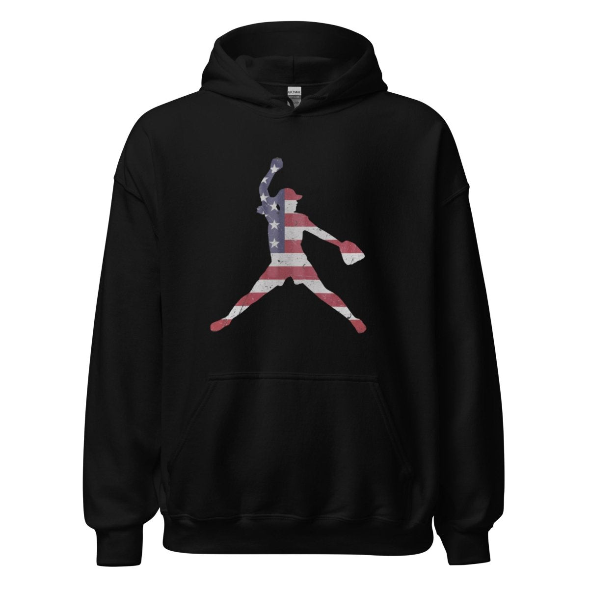 American Flag Softball Pitcher - Adult Hoodie - SA Apparel