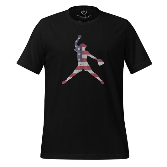 American Flag Softball Pitcher - Adult Tee - SA Apparel