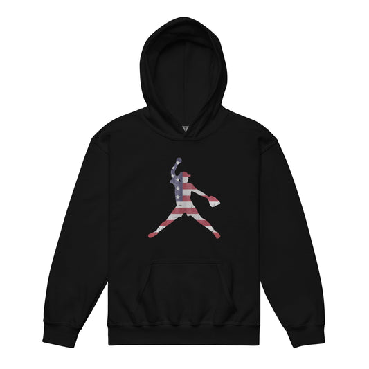 American Flag Softball Pitcher - Youth Hoodie - SA Apparel