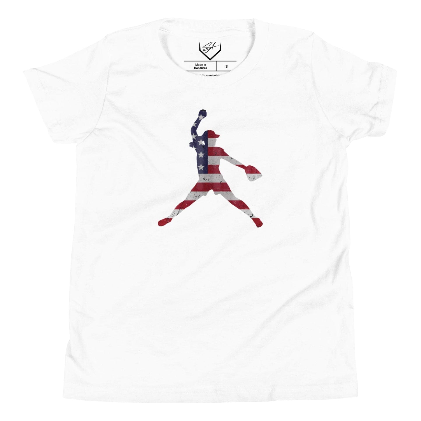 American Flag Softball Pitcher - Youth Tee - SA Apparel