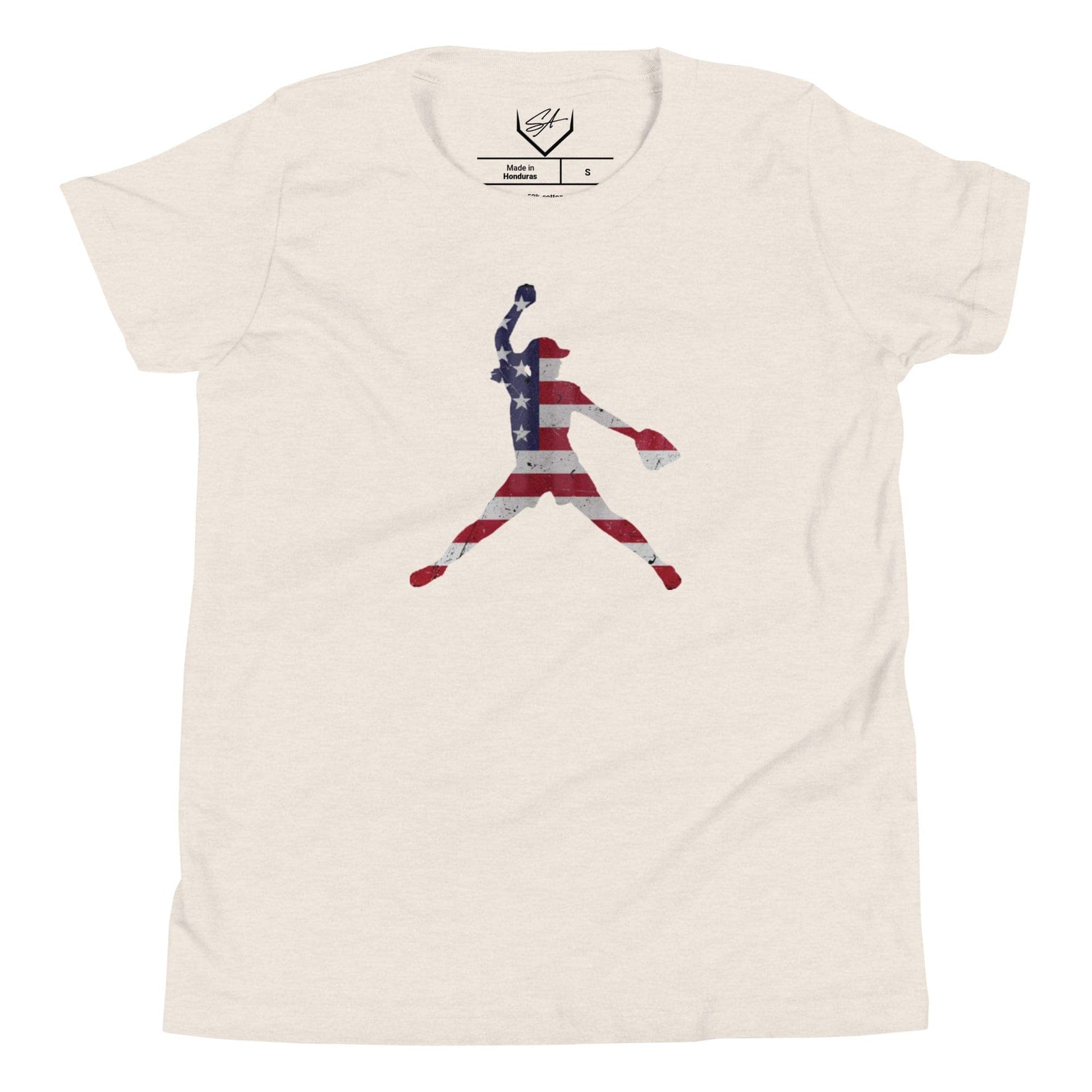 American Flag Softball Pitcher - Youth Tee - SA Apparel