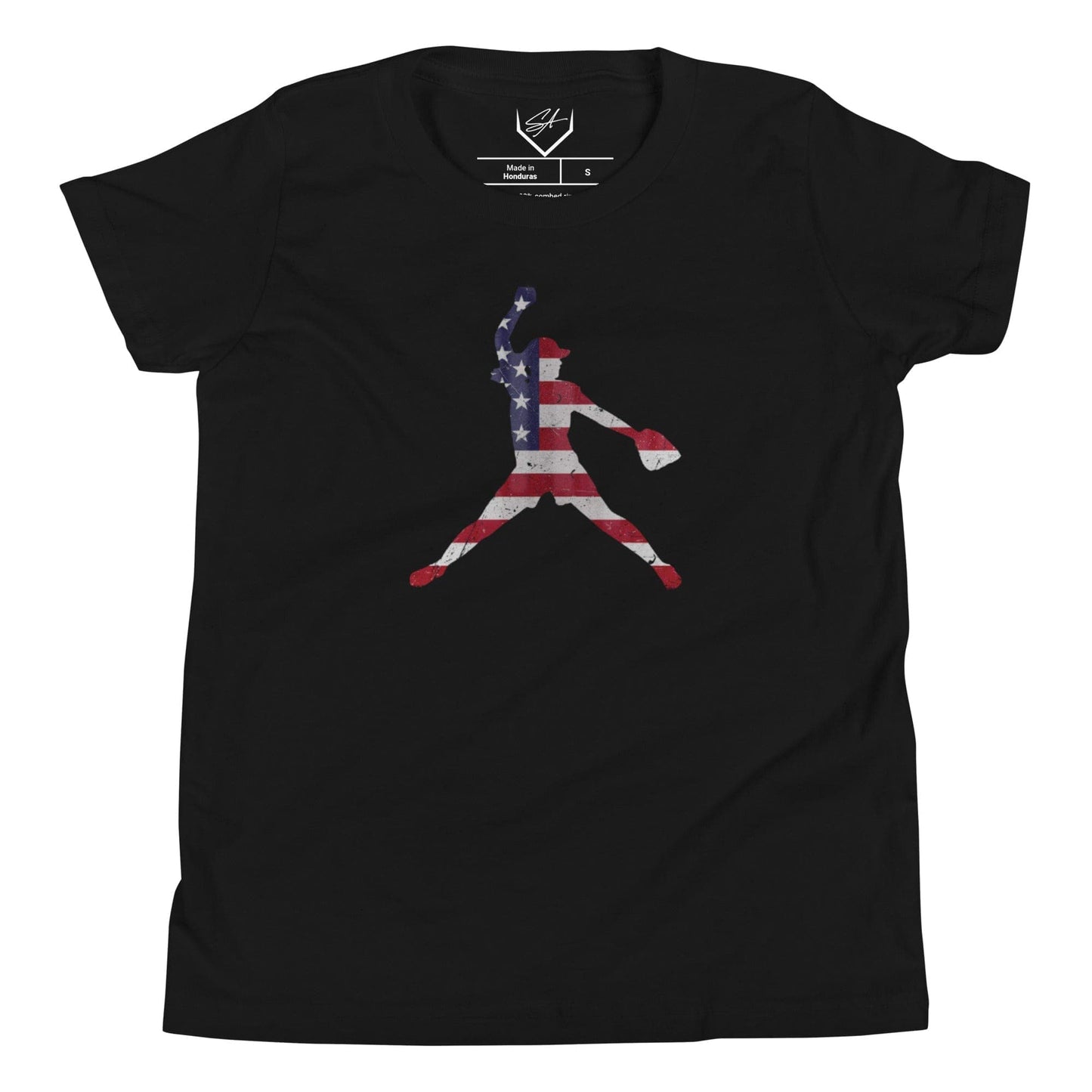 American Flag Softball Pitcher - Youth Tee - SA Apparel