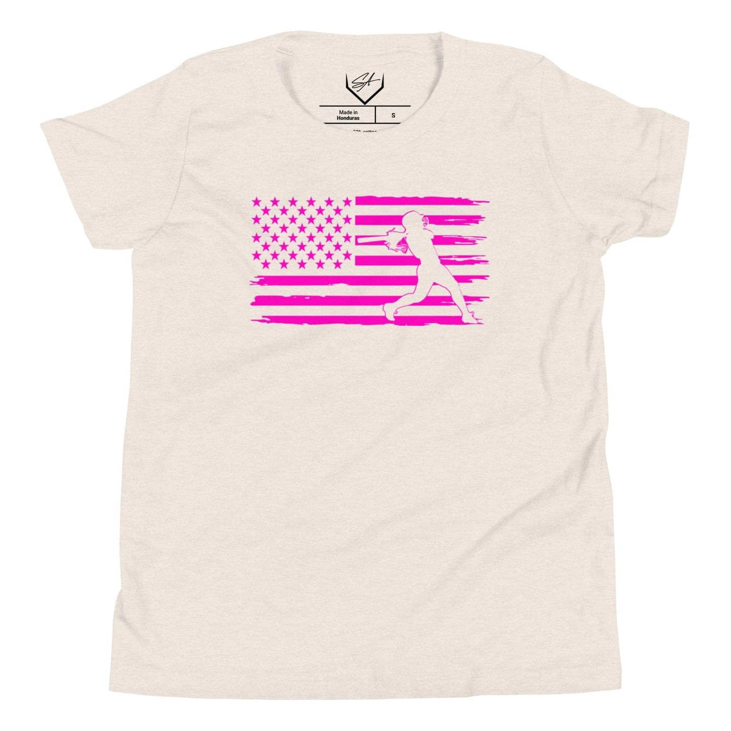 Flag Softball Batter Pink - Youth Tee - SA Apparel