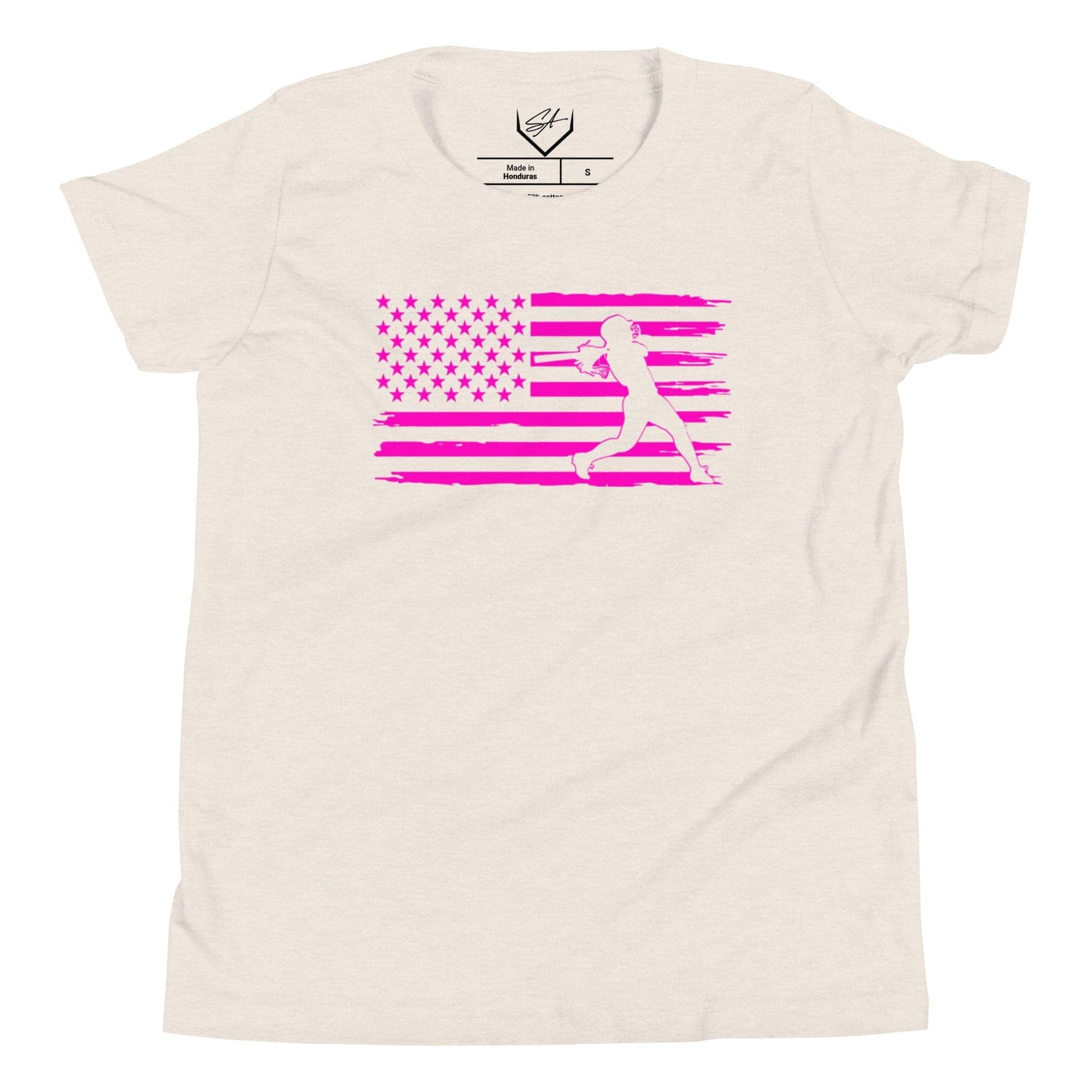 Flag Softball Batter Pink - Youth Tee - SA Apparel