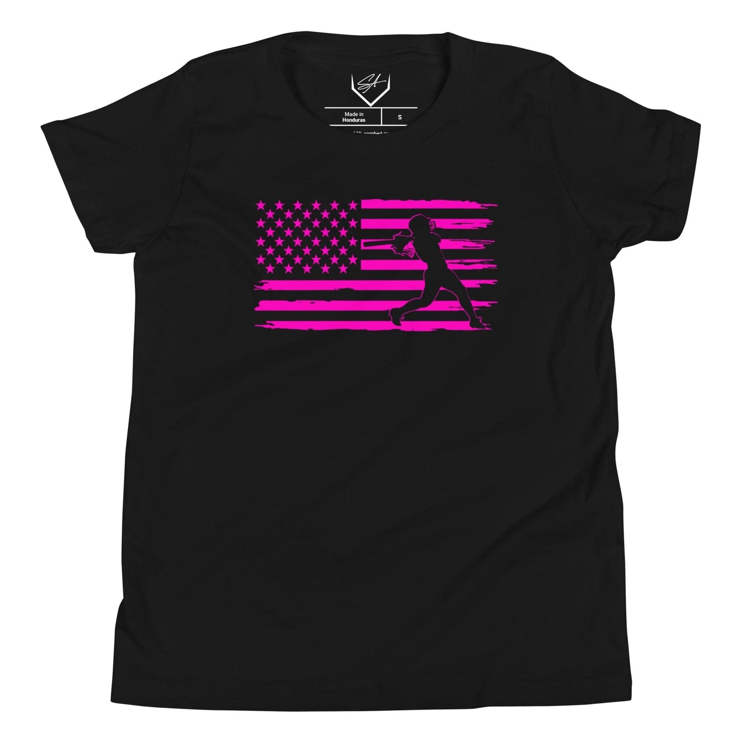 Flag Softball Batter Pink - Youth Tee - SA Apparel