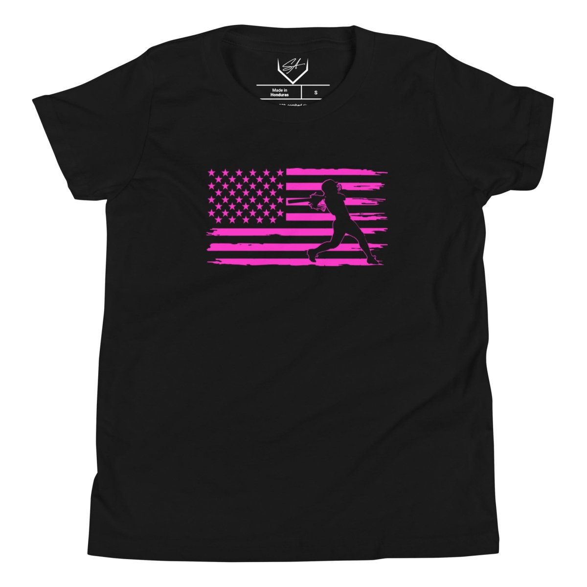 Flag Softball Batter Pink - Youth Tee - SA Apparel