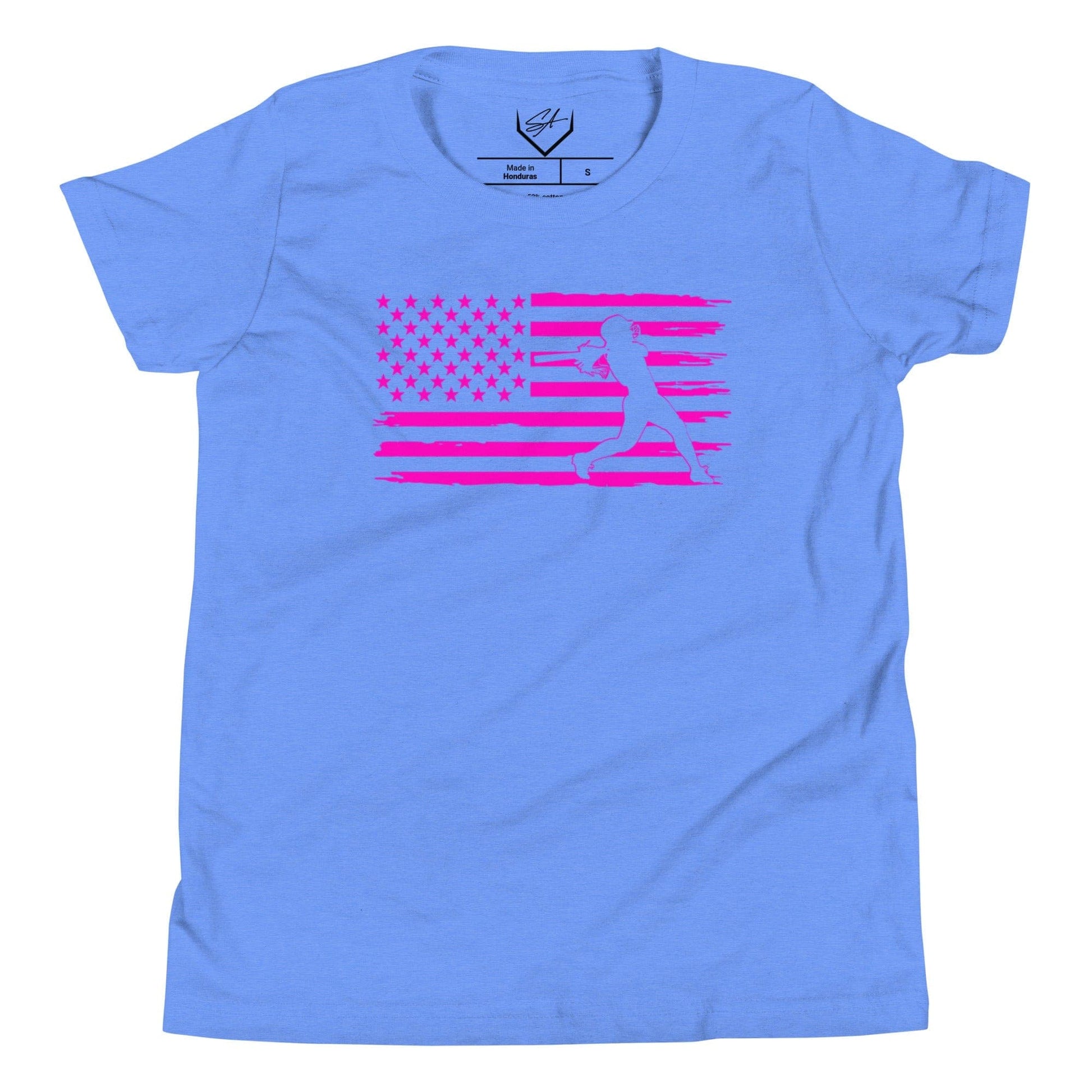 Flag Softball Batter Pink - Youth Tee - SA Apparel