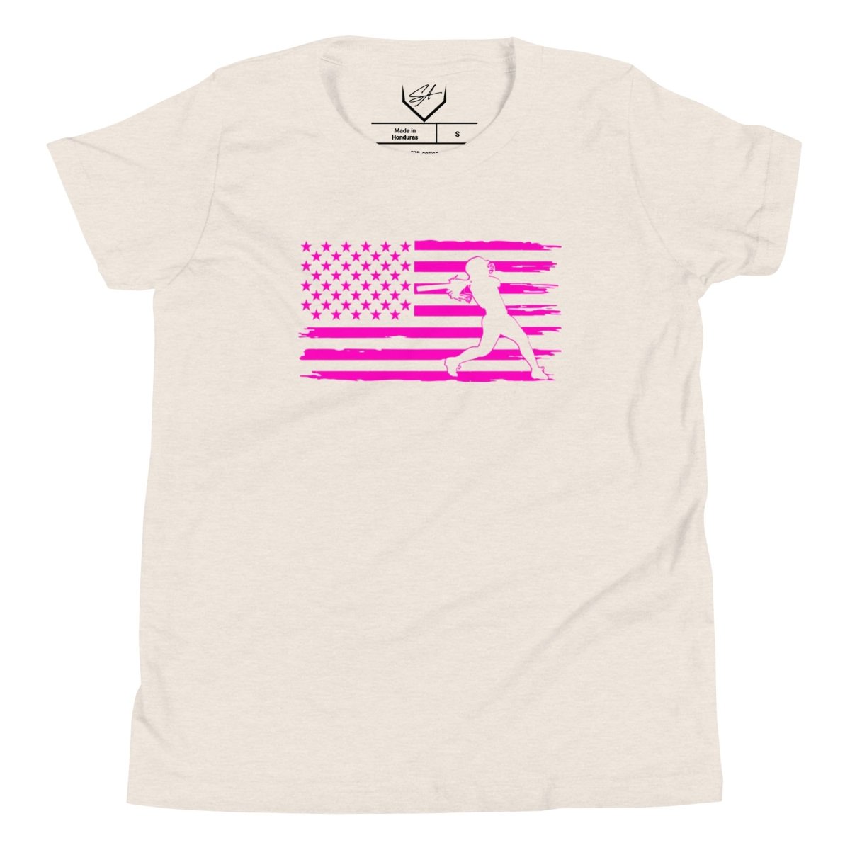 Flag Softball Batter Pink - Youth Tee - SA Apparel