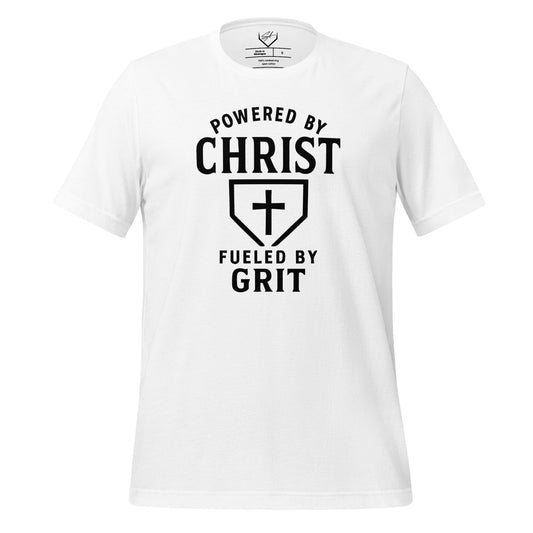 Powered By Christ, Fueled By Grit - Adult Tee - SA Apparel