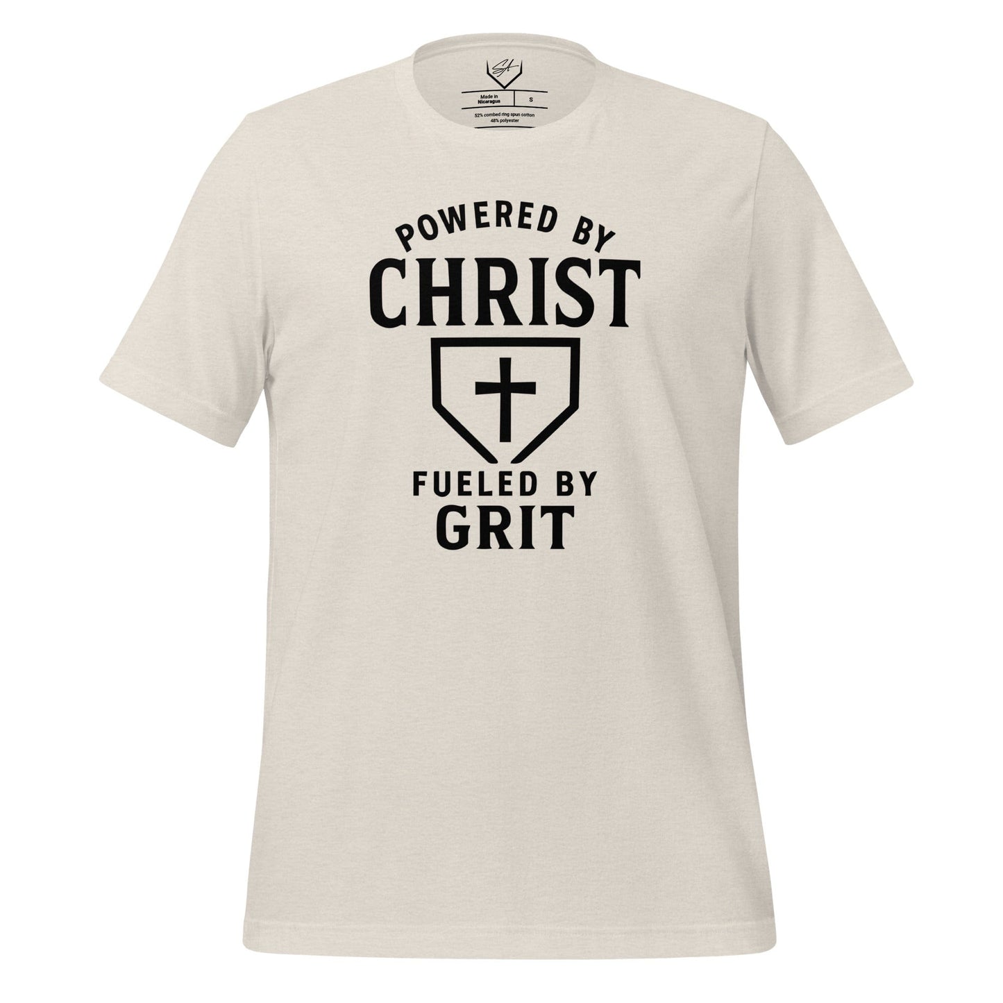 Powered By Christ, Fueled By Grit - Adult Tee - SA Apparel