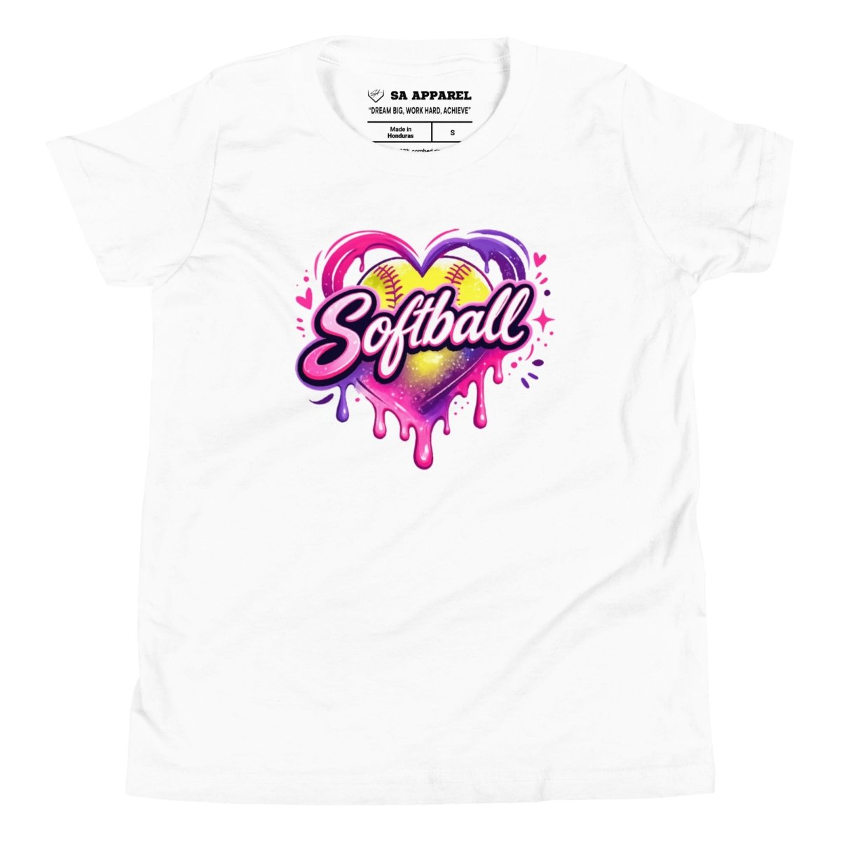 Softball Heart Drip - Youth Tee - SA Apparel