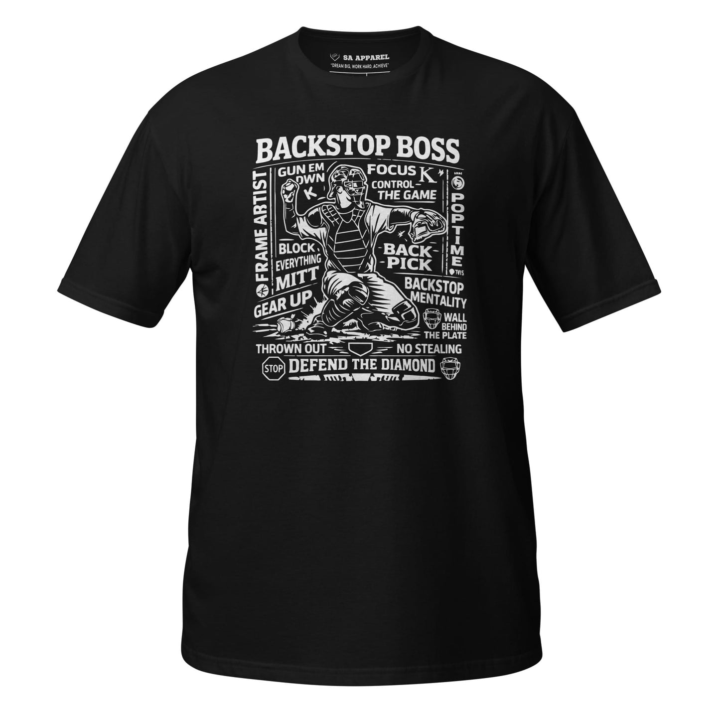 SA Apparel Adult Tee Black / S / Soft Style/Cotton Backstop Boss In Action - Adult Tee