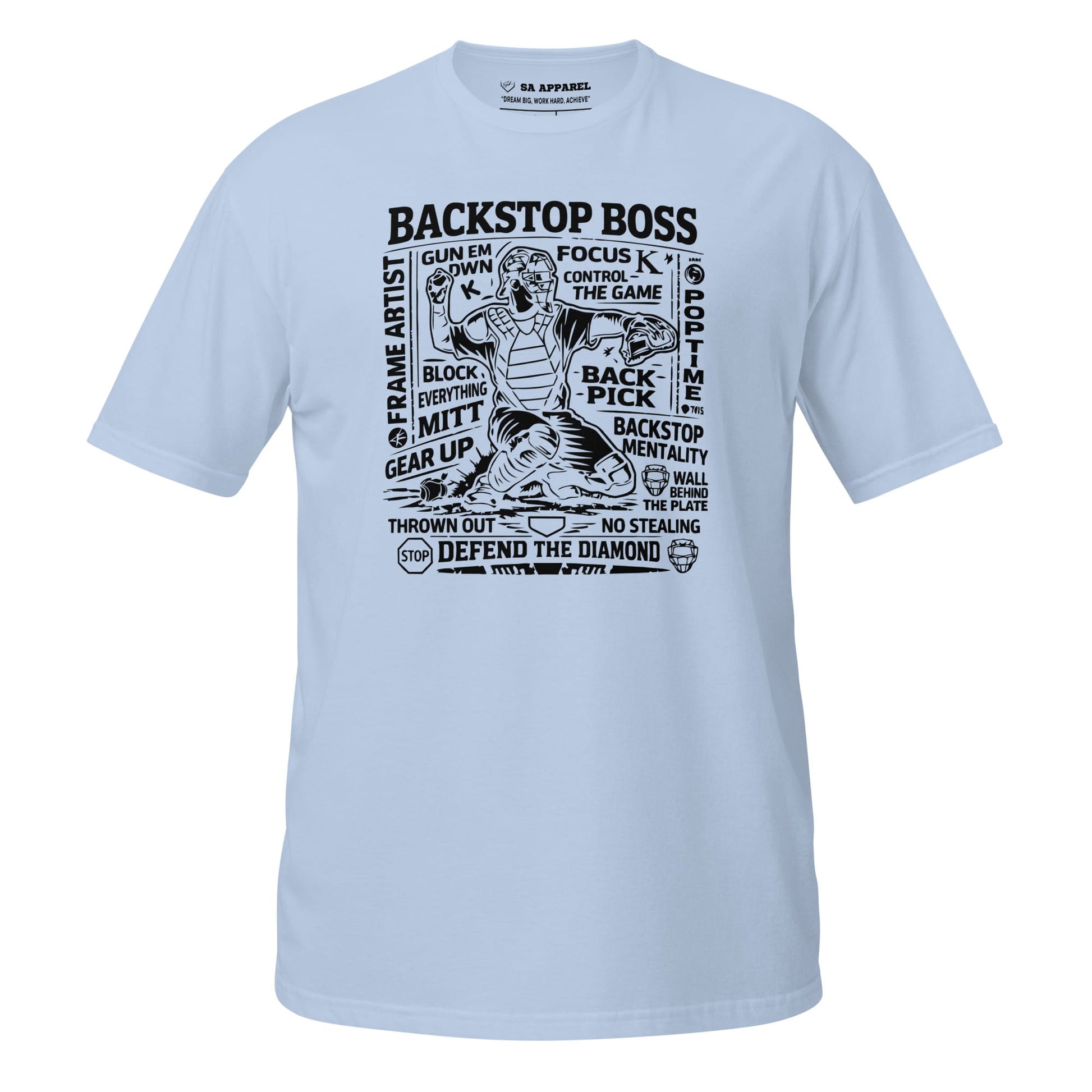 SA Apparel Adult Tee Light Blue / S / Soft Style/Cotton Backstop Boss In Action - Adult Tee