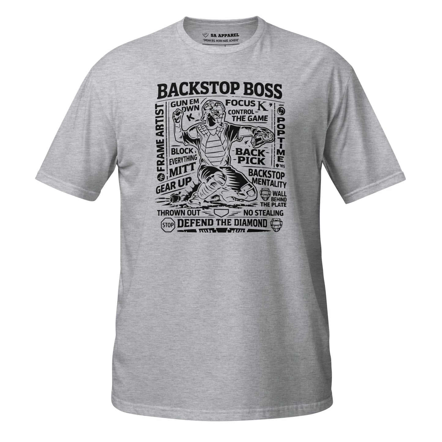 SA Apparel Adult Tee Light Grey / S / Soft Style/Cotton Backstop Boss In Action - Adult Tee