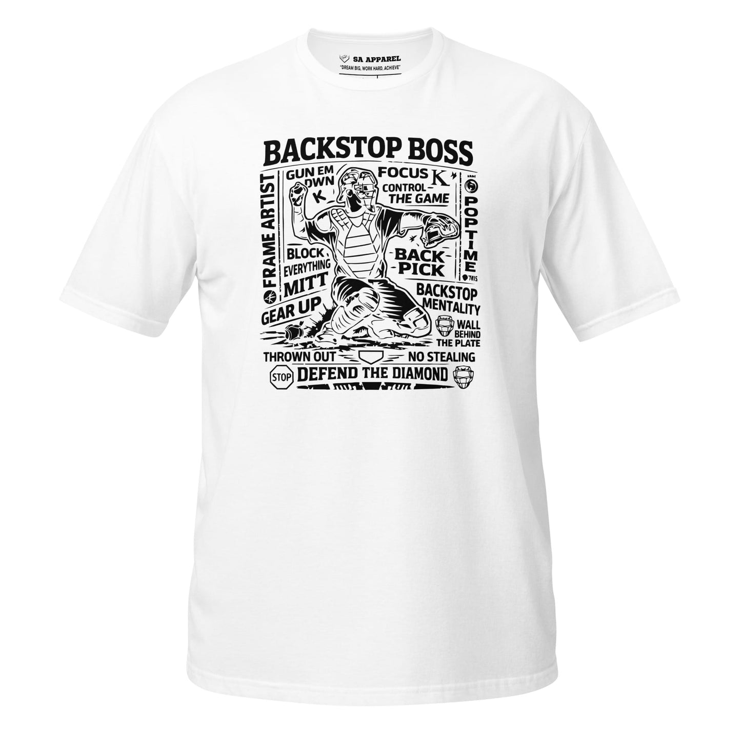 SA Apparel Adult Tee White / S / Soft Style/Cotton Backstop Boss In Action - Adult Tee