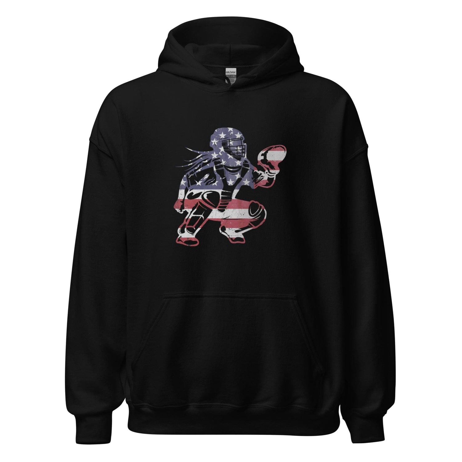 SA Apparel Adult Hoodie Black / S American Flag Softball Catcher - Adult Hoodie