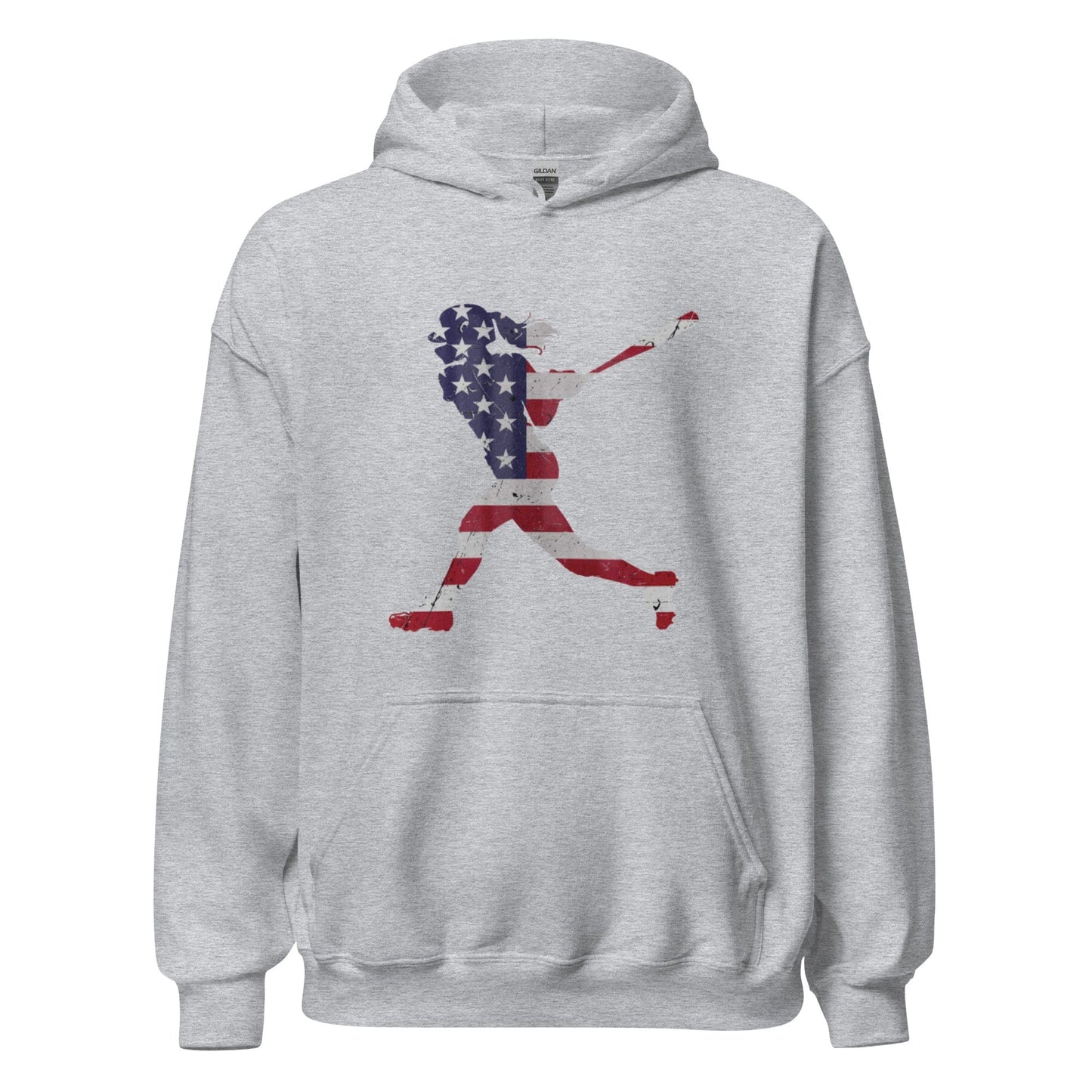 SA Apparel Adult Hoodie Light Grey / S American Flag Softball Batter - Adult Hoodie