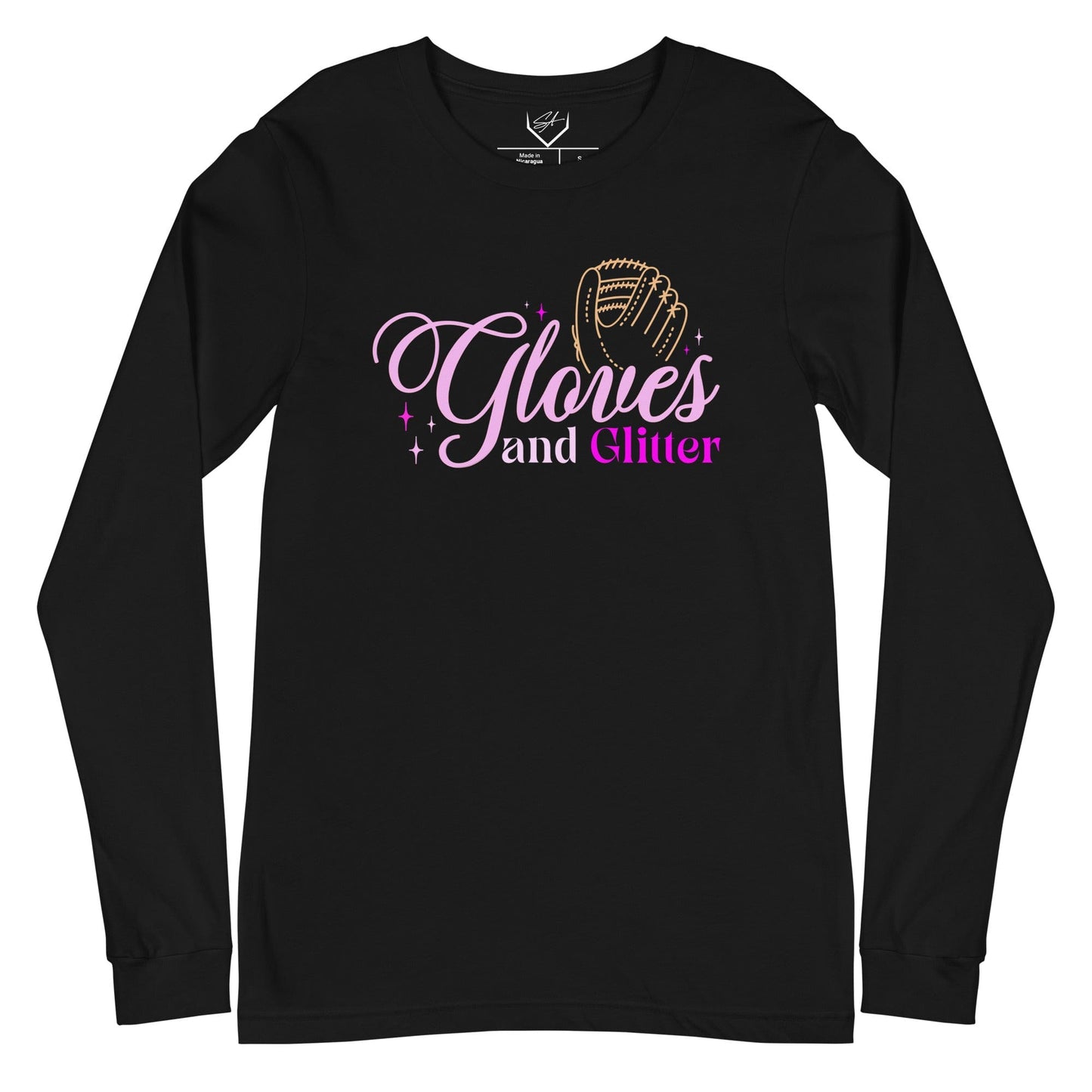 SA Apparel Adult Long Sleeve Black / S Gloves And Glitter Pink - Adult Long Sleeve