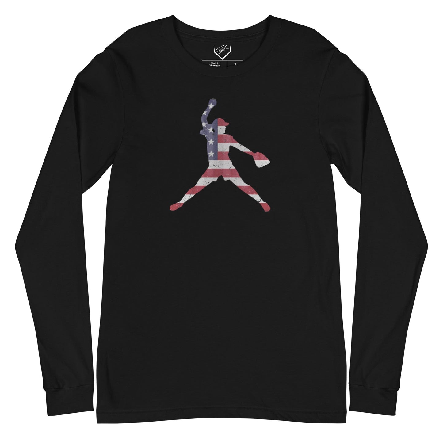 SA Apparel Adult Long Sleeve Black / S American Flag Softball Pitcher - Adult Long Sleeve