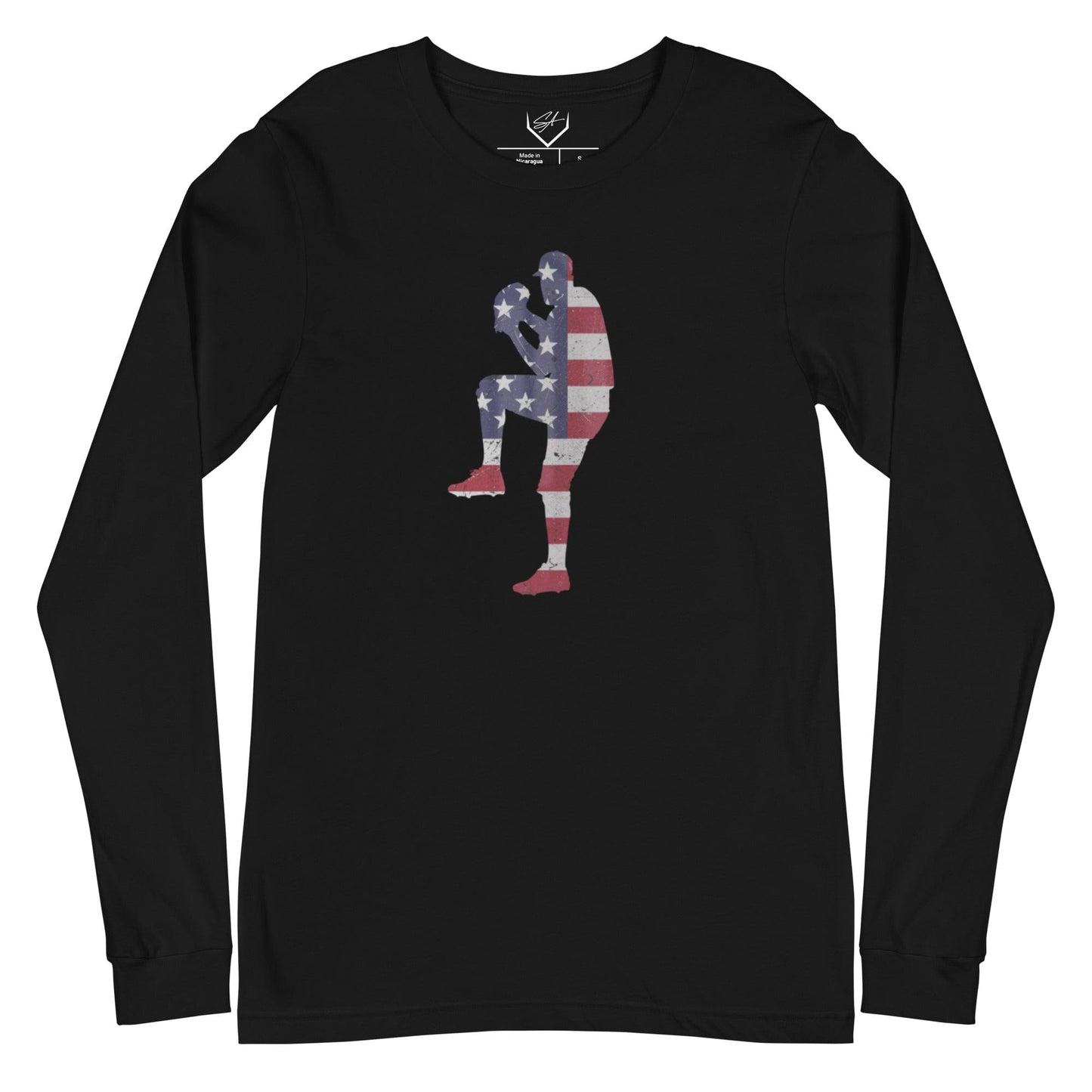 SA Apparel Adult Long Sleeve Black / S American Flag Baseball Pitcher - Adult Long Sleeve