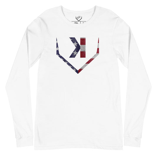 SA Apparel Adult Long Sleeve White / S American Flag Home Plate - Adult Long Sleeve