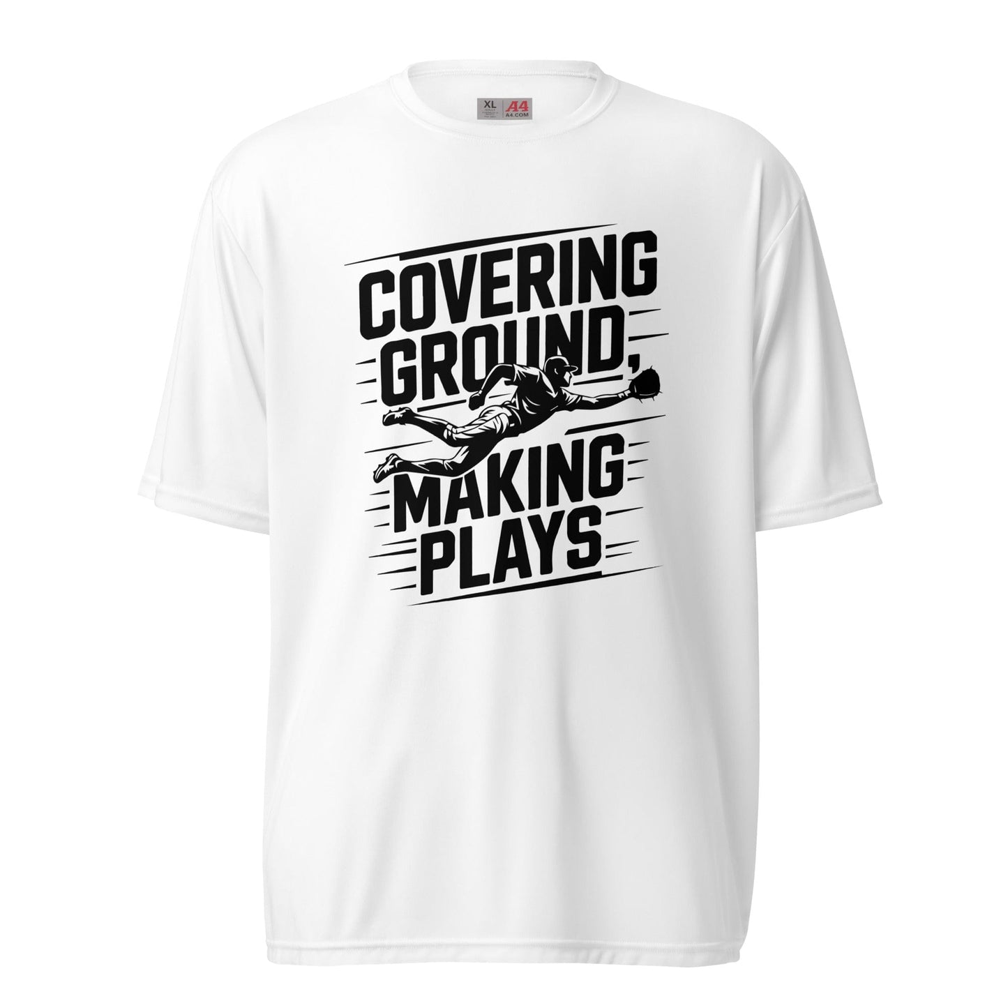 SA Apparel Adult Tee White / S / Dri-Fit/Performance Covering Ground Making Plays - Adult Tee