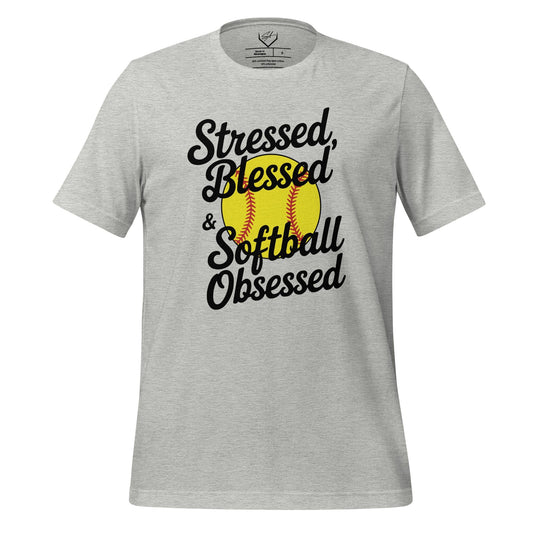 SA Apparel Athletic Heather / S Stressed, Blessed, And Softball Obsessed - Adult Tee