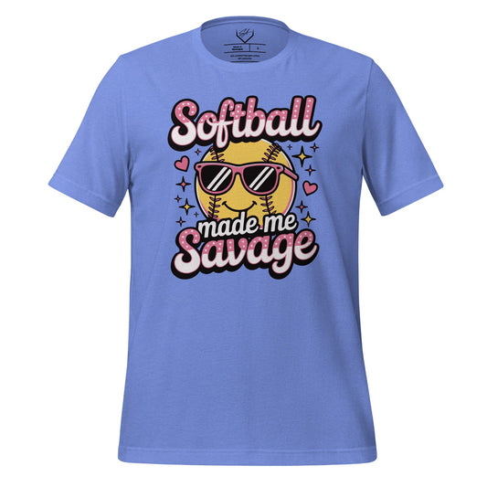 SA Apparel Adult Tee Heather Columbia Blue / S / Soft Style/Cotton Softball Made Me Savage - Adult Tee