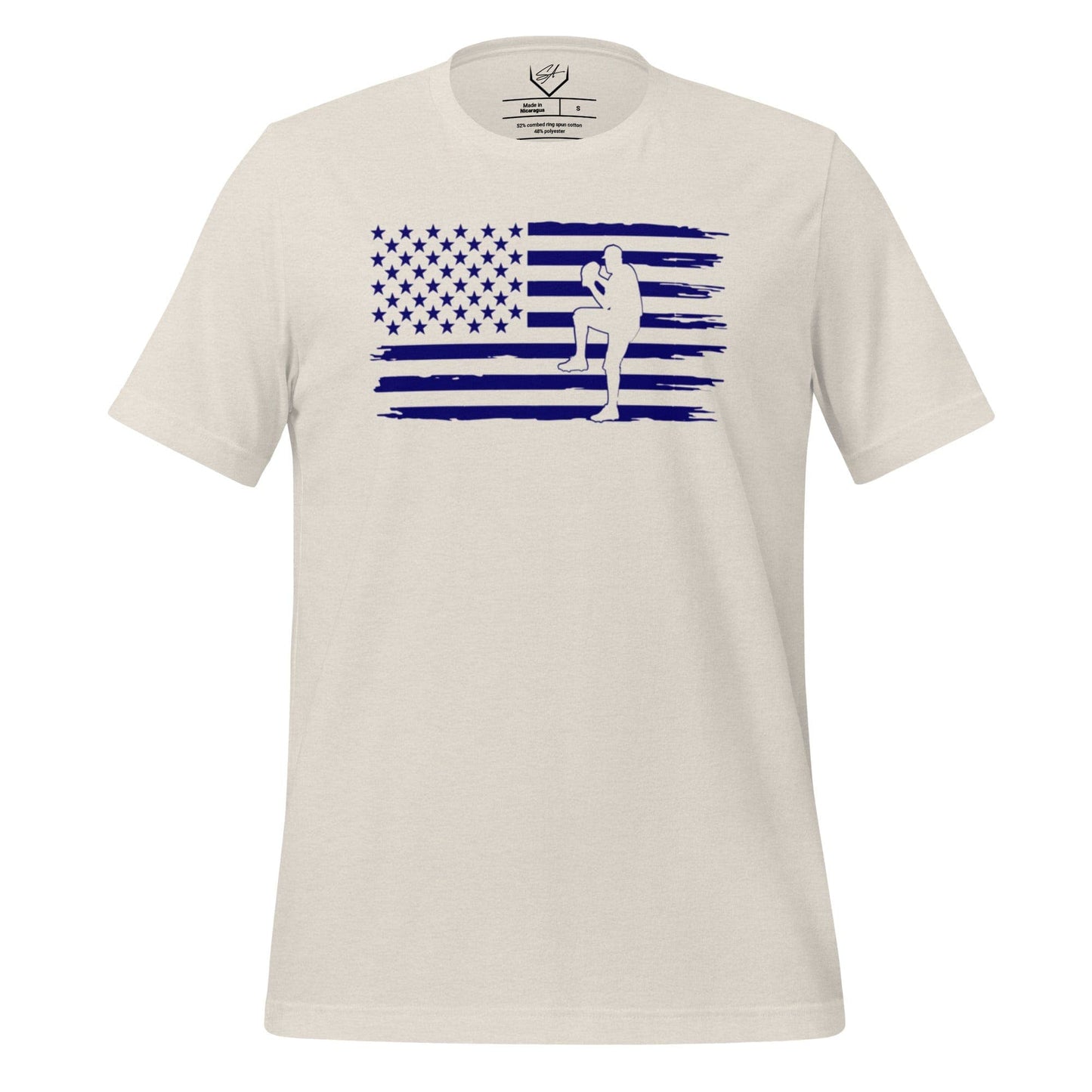 SA Apparel Natural / S Flag Baseball Pitcher Blue - Adult Tee