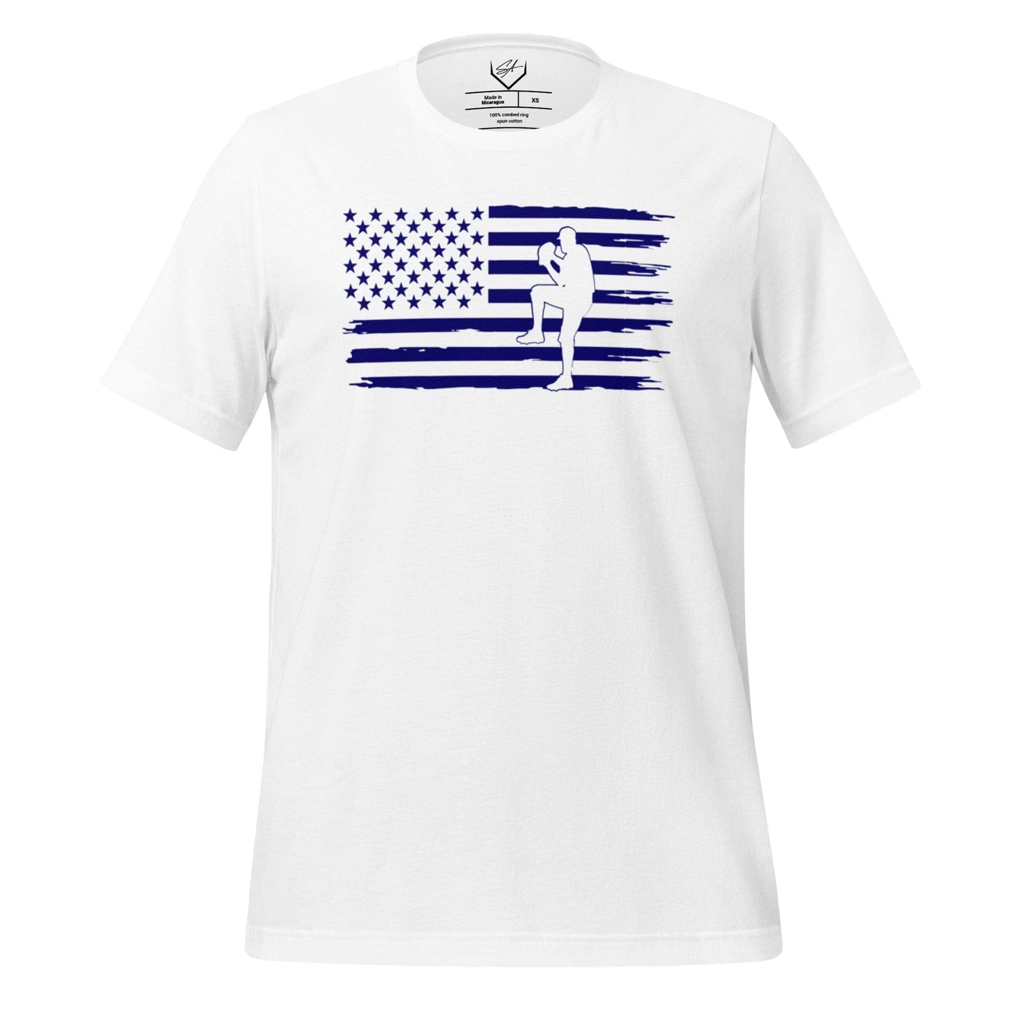 SA Apparel White / S Flag Baseball Pitcher Blue - Adult Tee