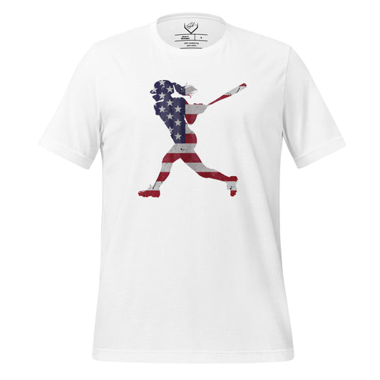 SA Apparel Adult Tee White / S / Soft Style/Cotton American Flag Softball Batter - Adult Tee