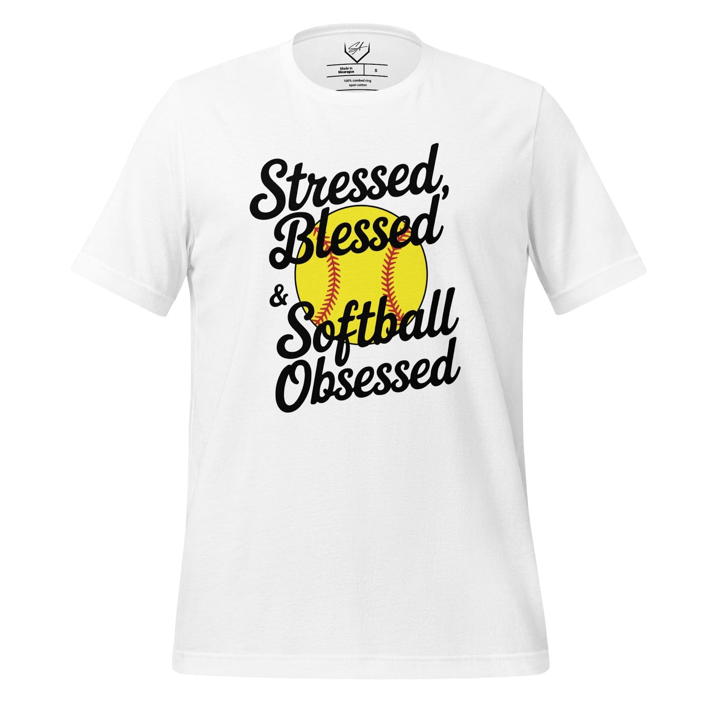 SA Apparel White / S Stressed, Blessed, And Softball Obsessed - Adult Tee