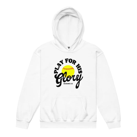 SA Apparel White / S Play For His Glory Softball - Youth Hoodie