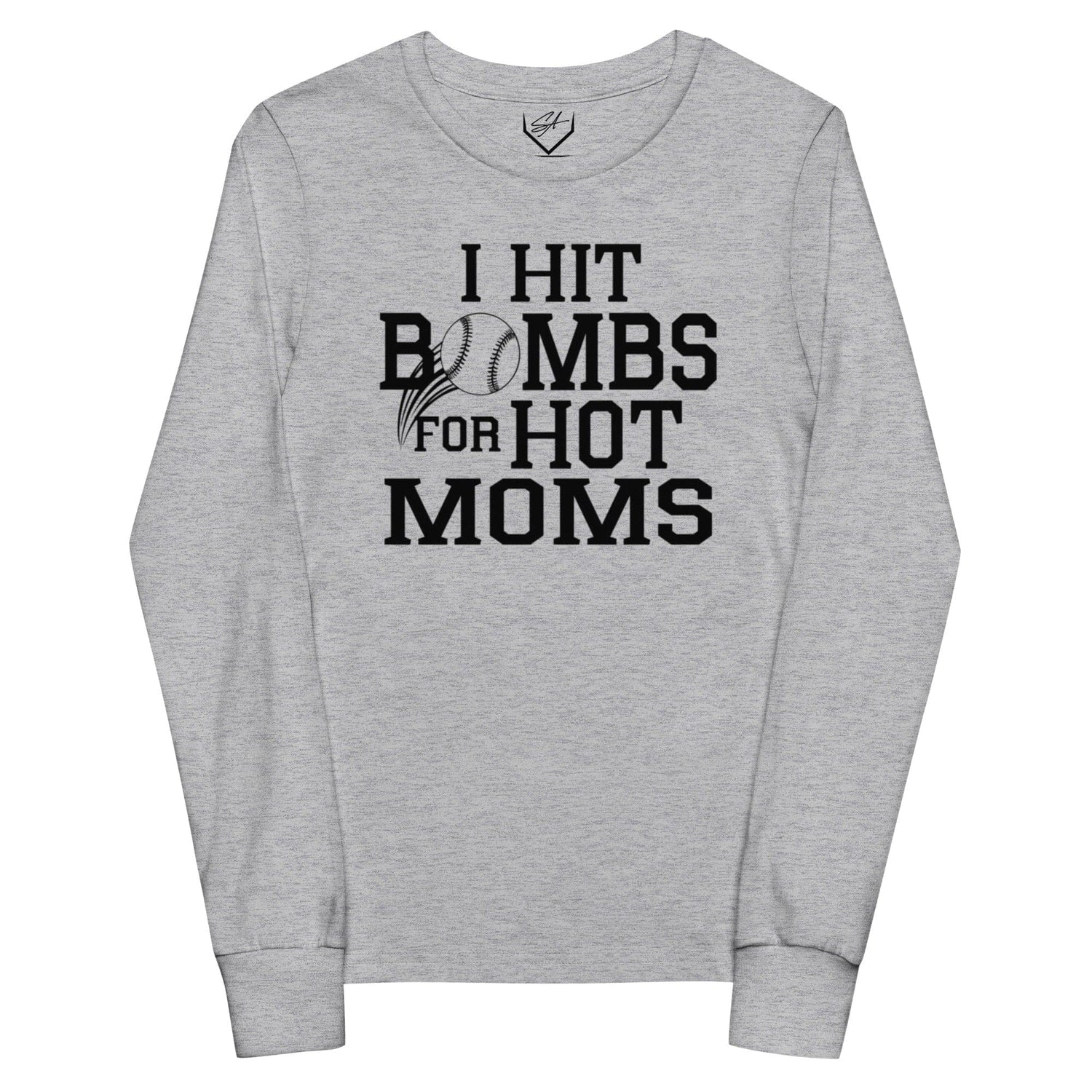 SA Apparel Athletic Heather / S I Hit Bombs For Hot Moms - Youth Long Sleeve