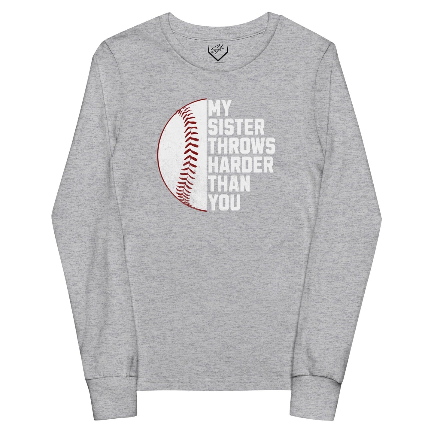 SA Apparel Youth Long Sleeve Athletic Heather / S My Sister Throws Harder Than You - Youth Long Sleeve