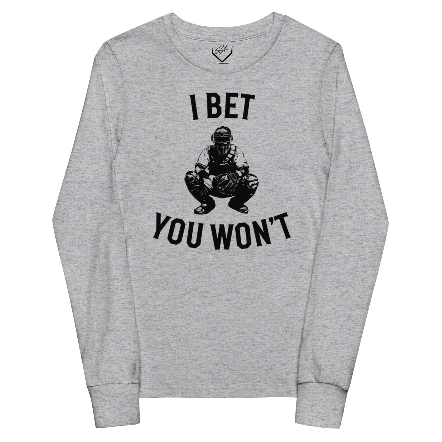 SA Apparel Athletic Heather / S I Bet You Won't - Youth Long Sleeve