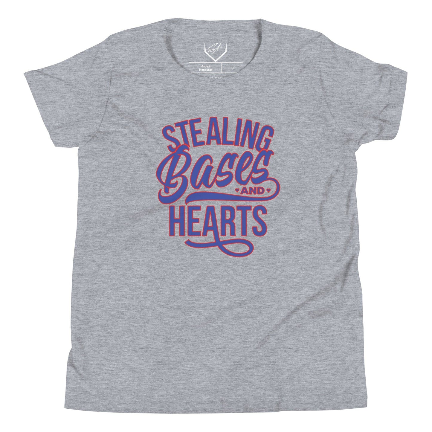 SA Apparel Athletic Heather / S Stealing Bases And Hearts Blue - Youth Tee