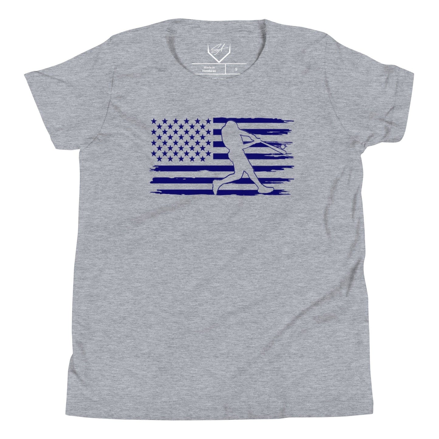 SA Apparel Athletic Heather / S Flag Baseball Batter Blue - Youth Tee