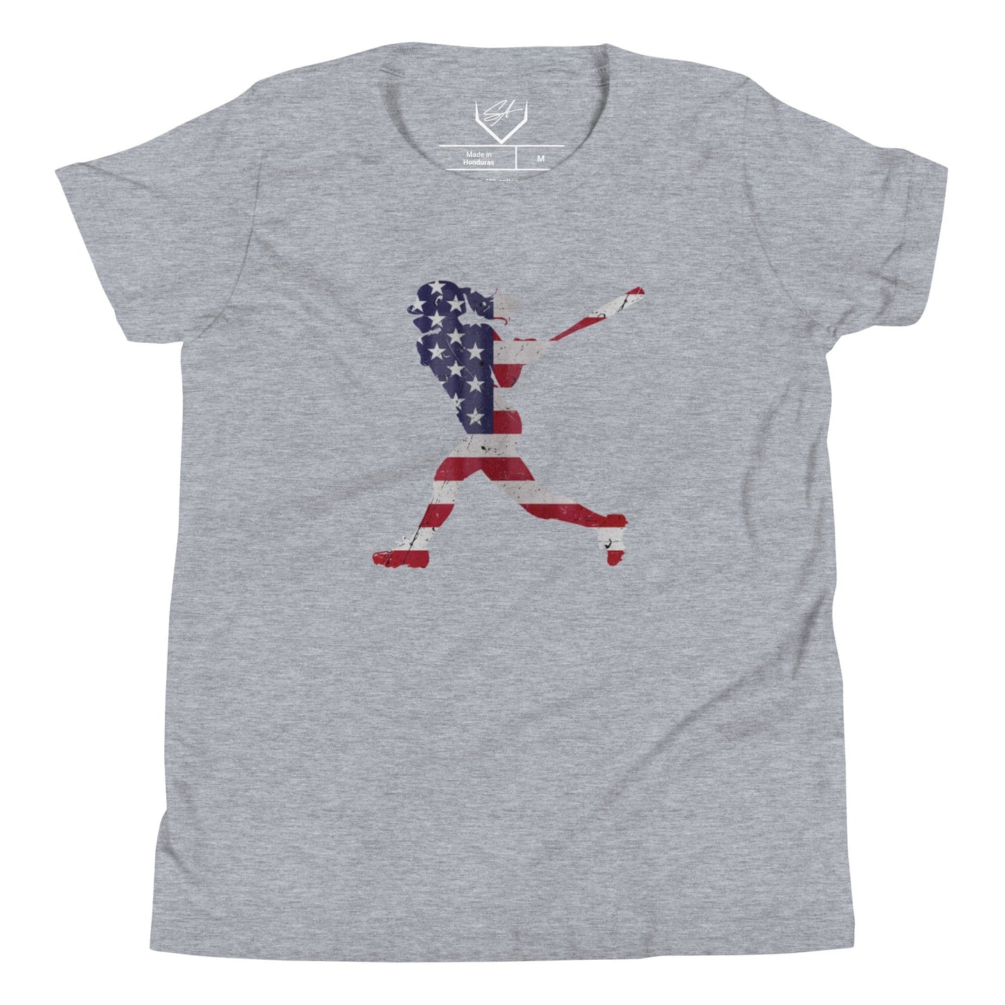 SA Apparel Youth Tee Light Grey / M American Flag Softball Batter - Youth Tee