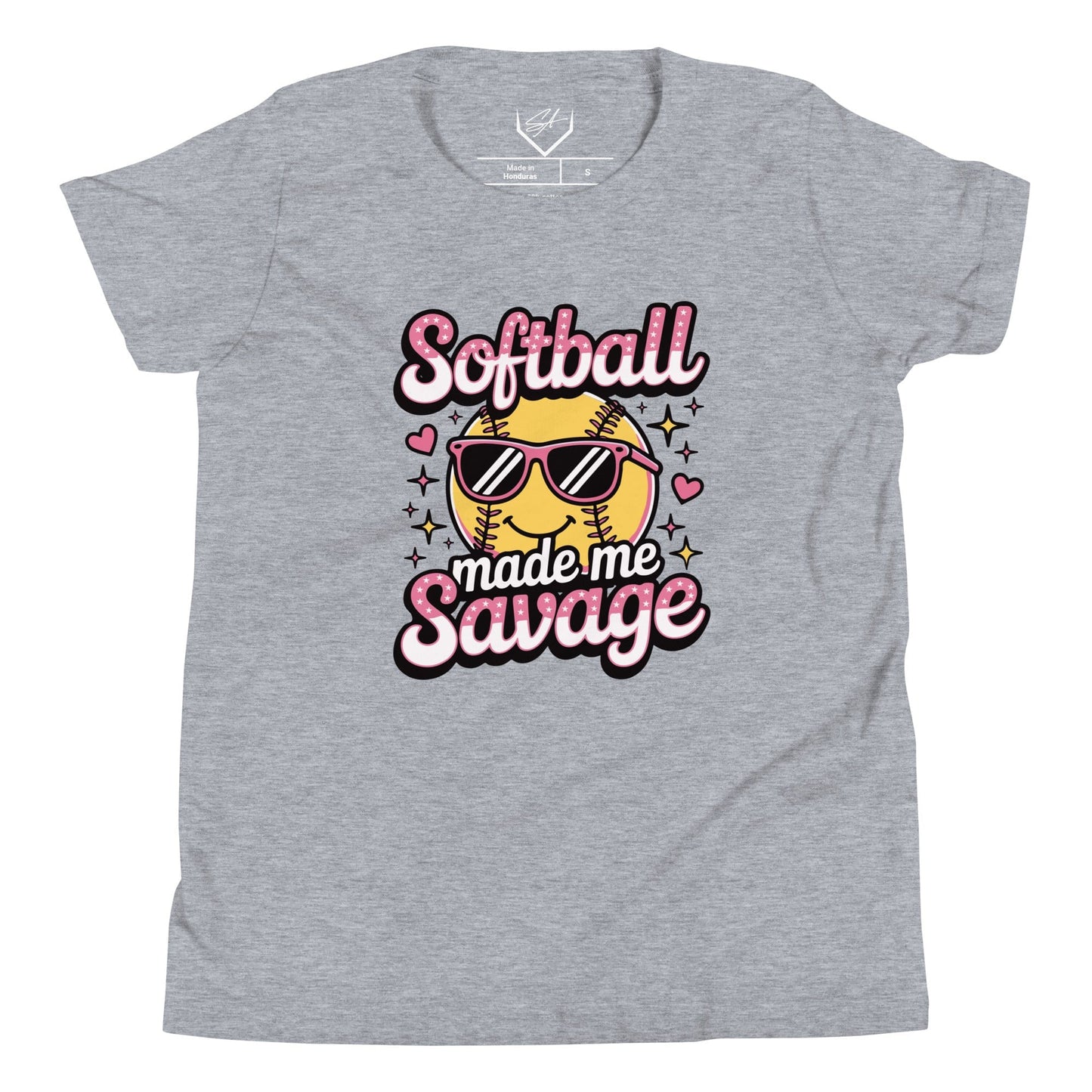 SA Apparel Athletic Heather / S Softball Made Me Savage - Youth Tee