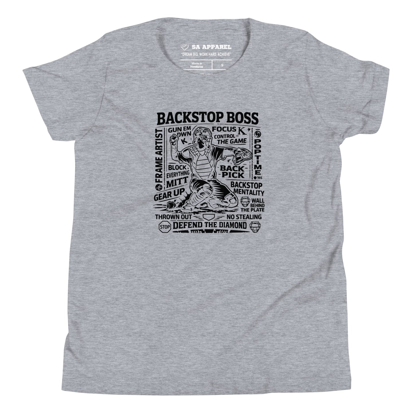 SA Apparel Youth Tee Light Grey / S / Soft Style/Cotton Backstop Boss In Action - Youth Tee