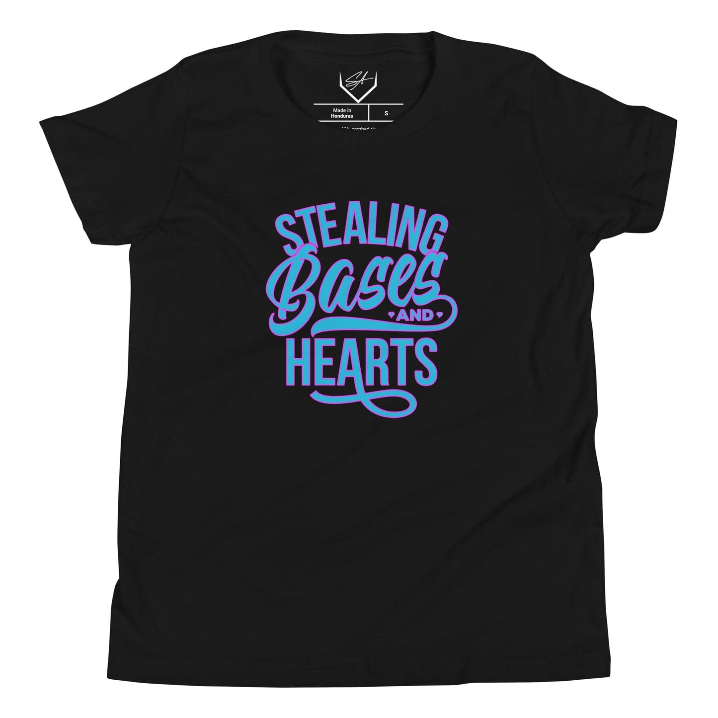 SA Apparel Black / S Stealing Bases And Hearts Teal - Youth Tee