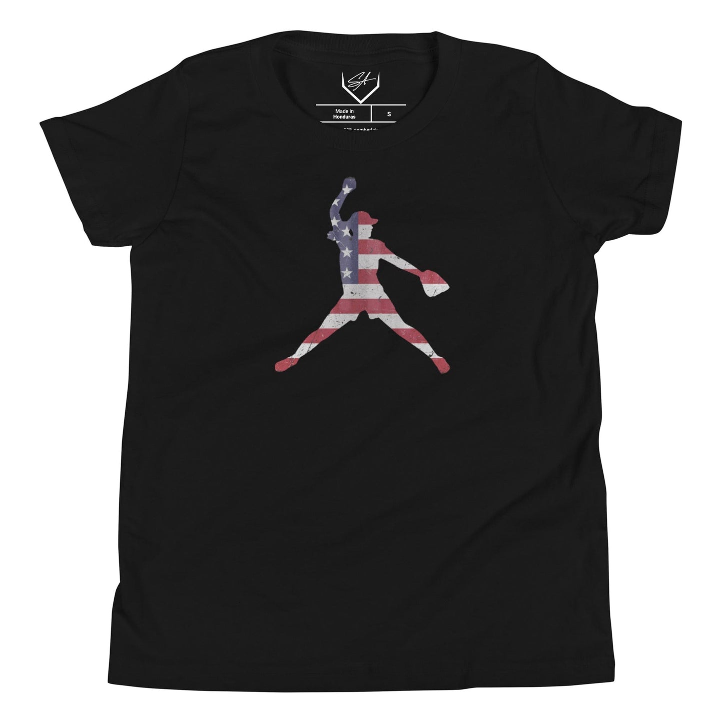 SA Apparel Youth Tee Black / S American Flag Softball Pitcher - Youth Tee