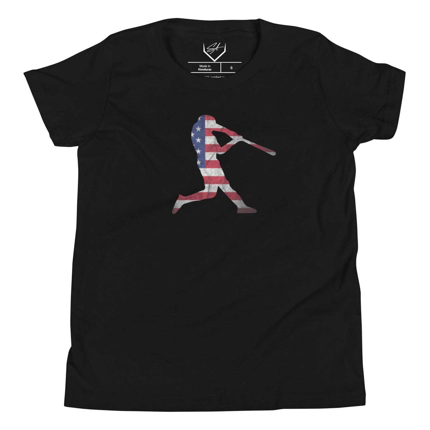 SA Apparel Youth Tee Black / S American Flag Baseball Batter - Youth Tee