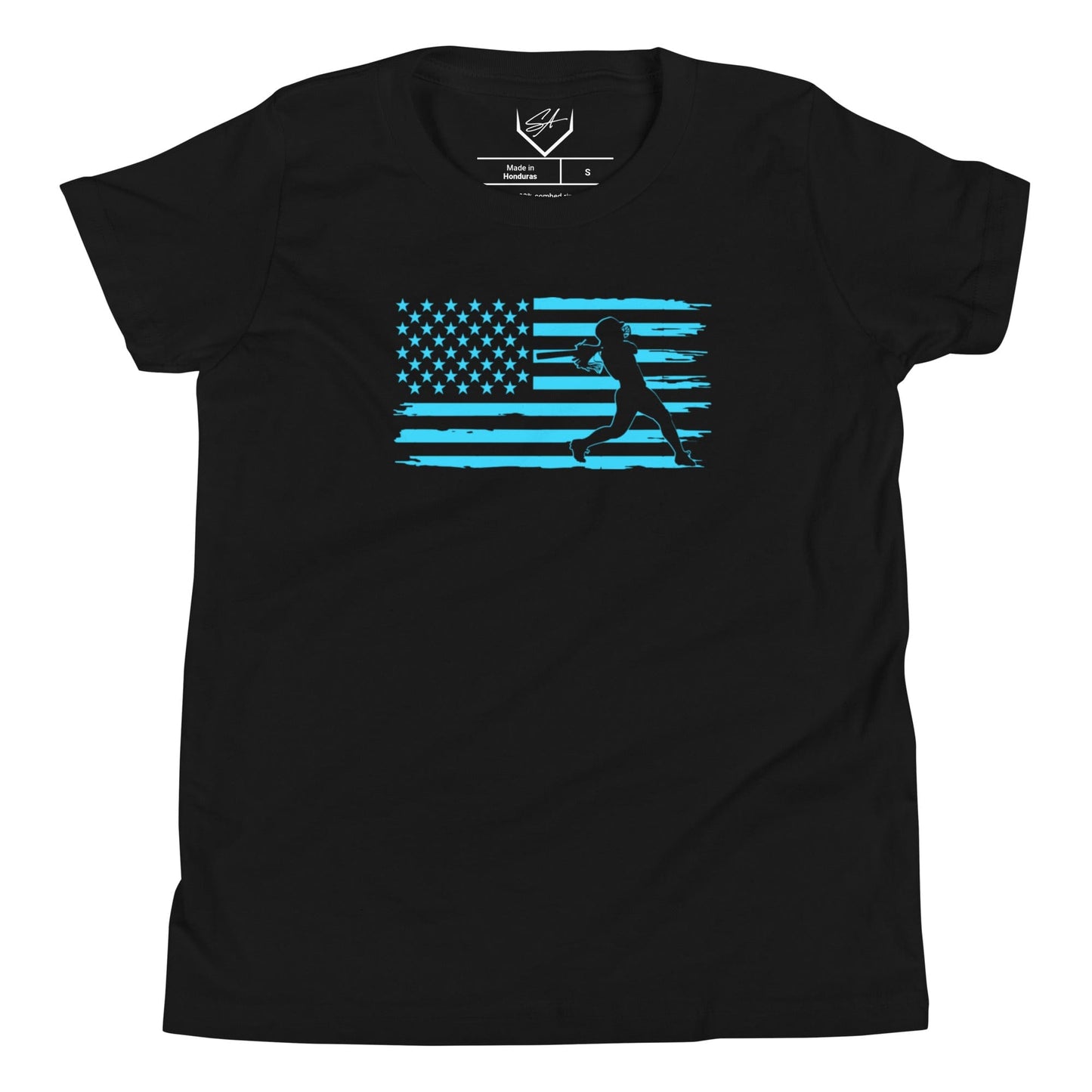 SA Apparel Youth Tee Black / S Flag Softball Batter Teal - Youth Tee