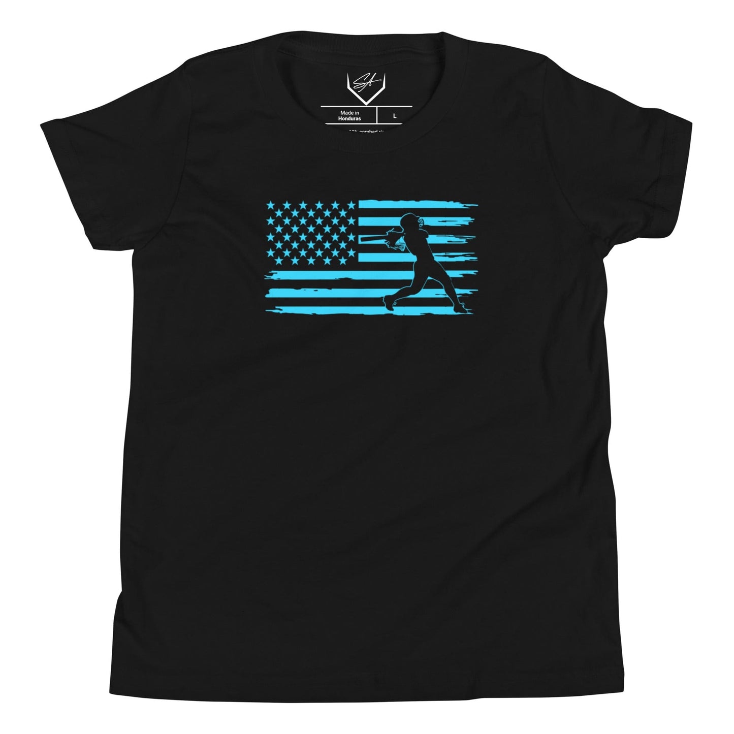 SA Apparel Youth Tee Black / L Flag Softball Batter Teal - Youth Tee